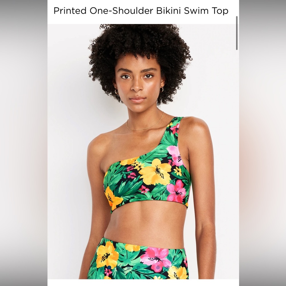 NWT Old Navy Tropical Floral One Shoulder High Waisted Bikini Bathing Suit - L